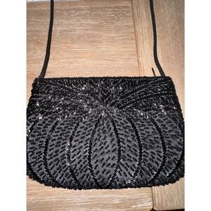 Gallery Originals Black Beaded Evening Clutch Purse 1984